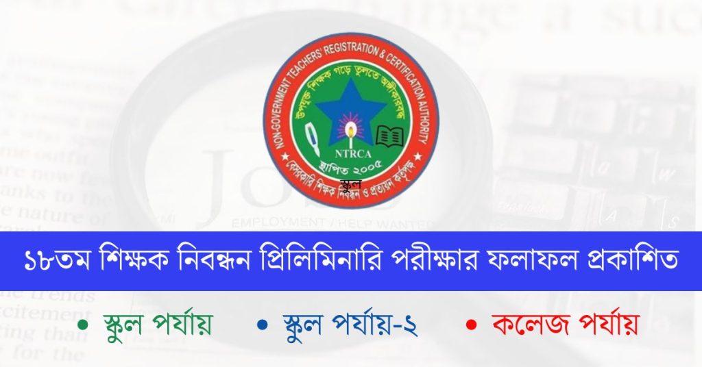 ১৮তম শিক্ষক নিবন্ধন প্রিলিমিনারি পরীক্ষার ফলাফল